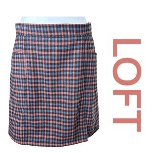 LOFT Plaid Wool Blend Skirt, Machine Washable, Front Pockets/ Slit, Size 4.